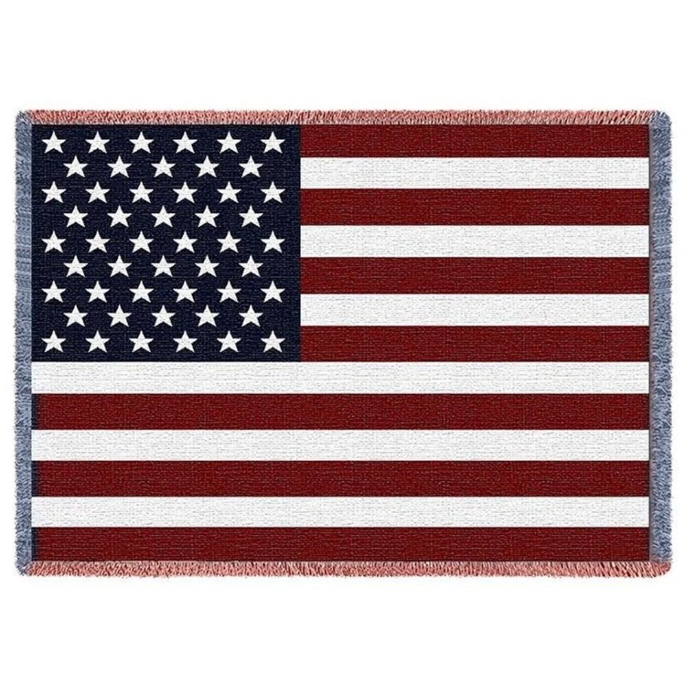 New American Flag Afghan Throw Blanket Cotton Heavy Woven USA Patriotic Stars